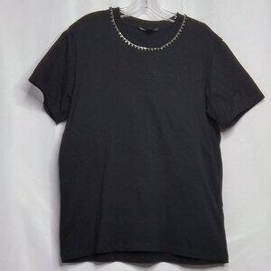 ALL SAINTS CRYSTAL EMBELLISHED MONOCHROME BLACK CREW NECK TSHIRT SIZE M